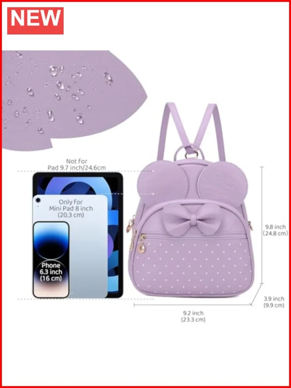 Mini Backpack Faux Leather Bowknot Polka Dot Daypack Convertible Shoulder Bag
